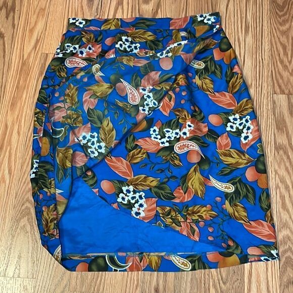 Vintage Silk Wrap Skirt, Oranges Blossoms Blue, 8P - Picture 4 of 5